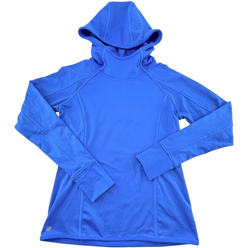 Athleta‎ Hoodie Womens Small Blue Funnel Neck Pullover Fleece Athletic Yoga Top